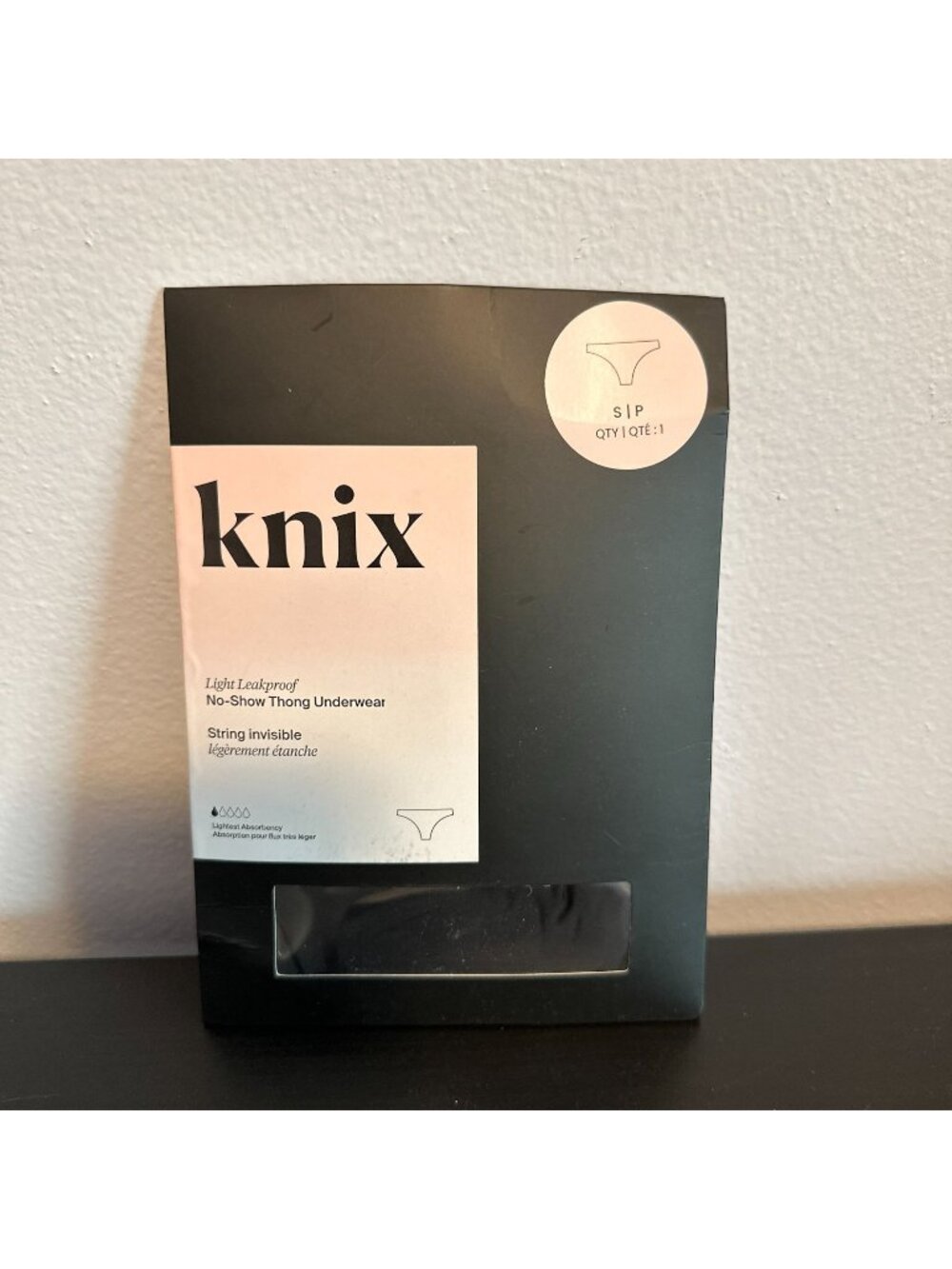 Knix Womens Lightest Absorbency Leakproof No-Show Thong Small Size Black